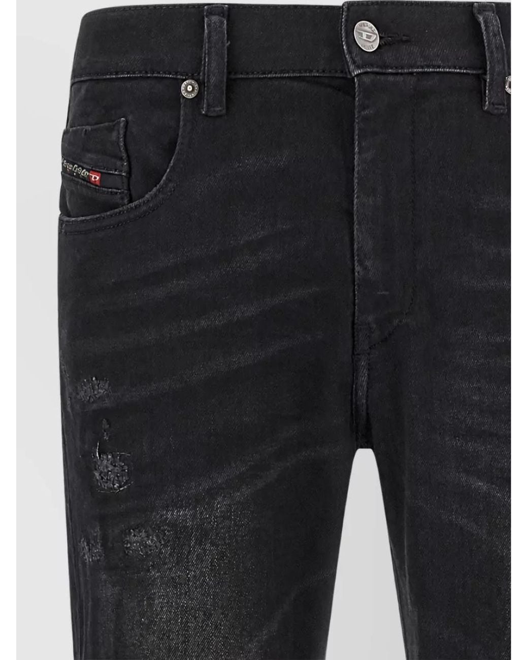 DIESEL Black Denim Mid-Rise Tapered Jeans for men
