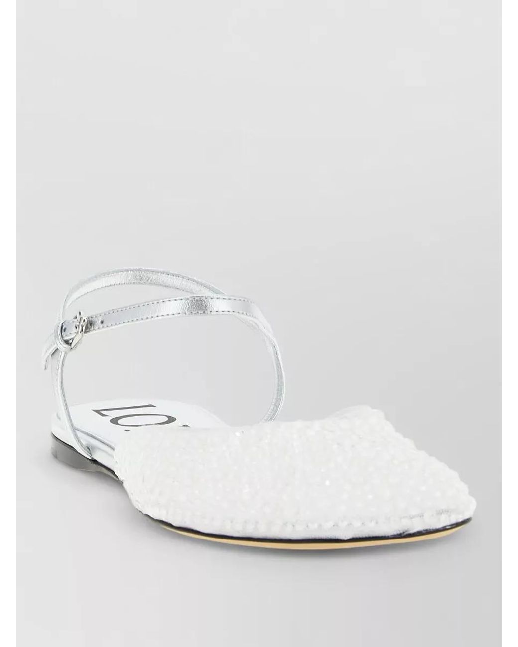 Loewe White Leather Rhinestone Mesh Ballet Flats