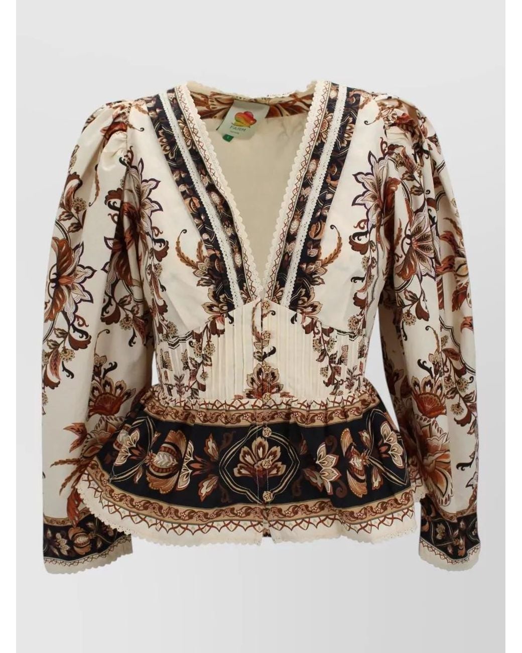 Farm Rio Brown Floral Lace-Trim V-Neck Blouse