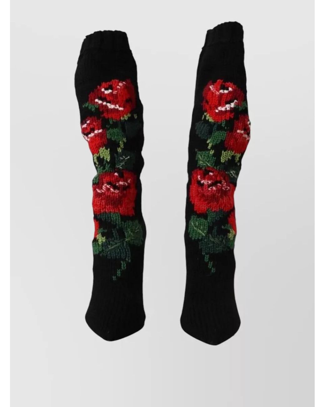 Dolce & Gabbana Black Floral Knit Knee-High Boots