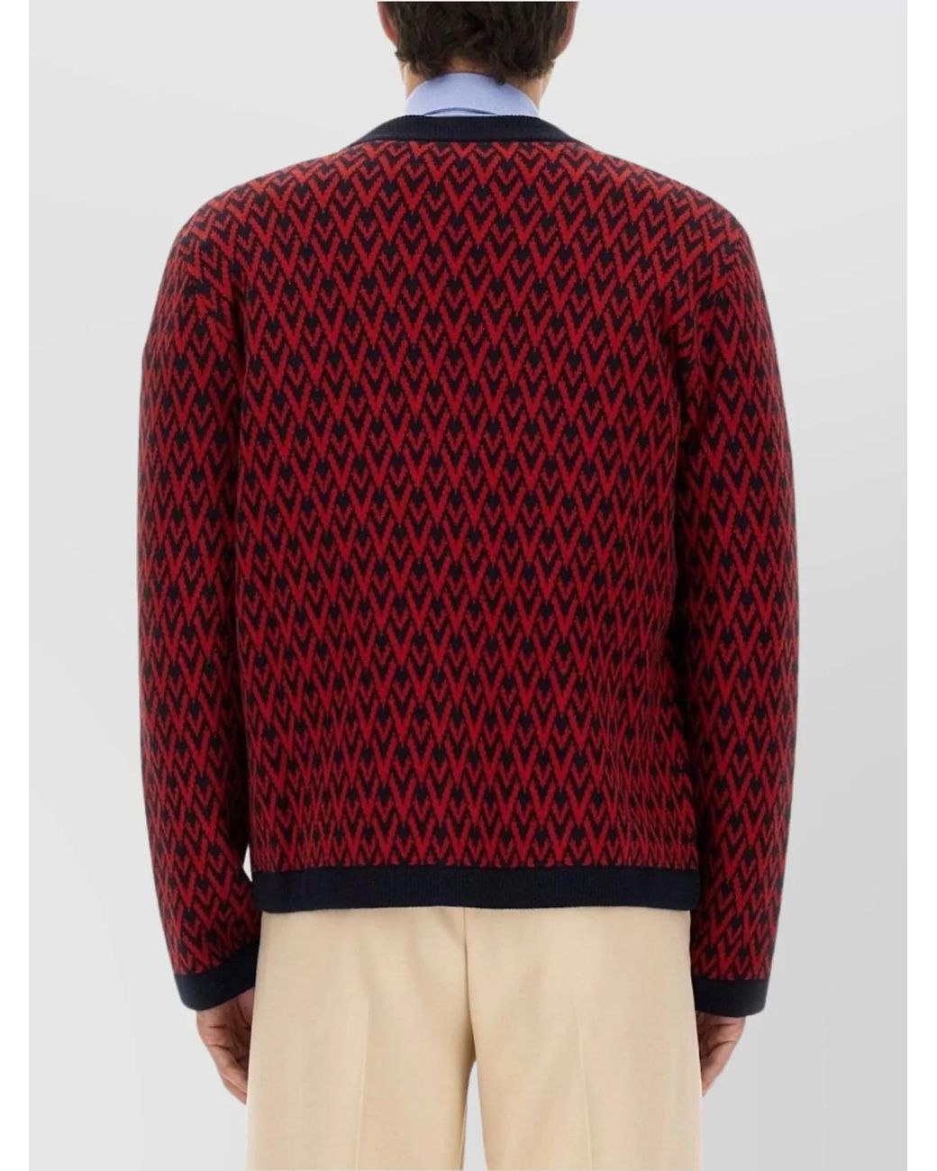 Valentino Red Virgin Wool Logo-Jacquard Cardigan for men