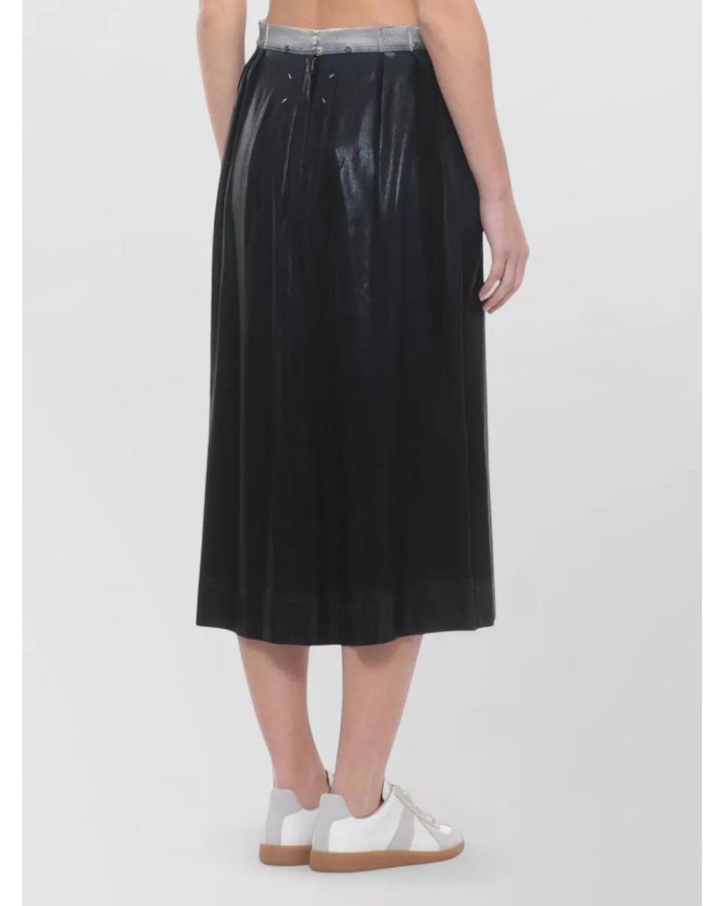 Maison Margiela Blue Silk-Blend Foil-Treated Midi Pleated Skirt