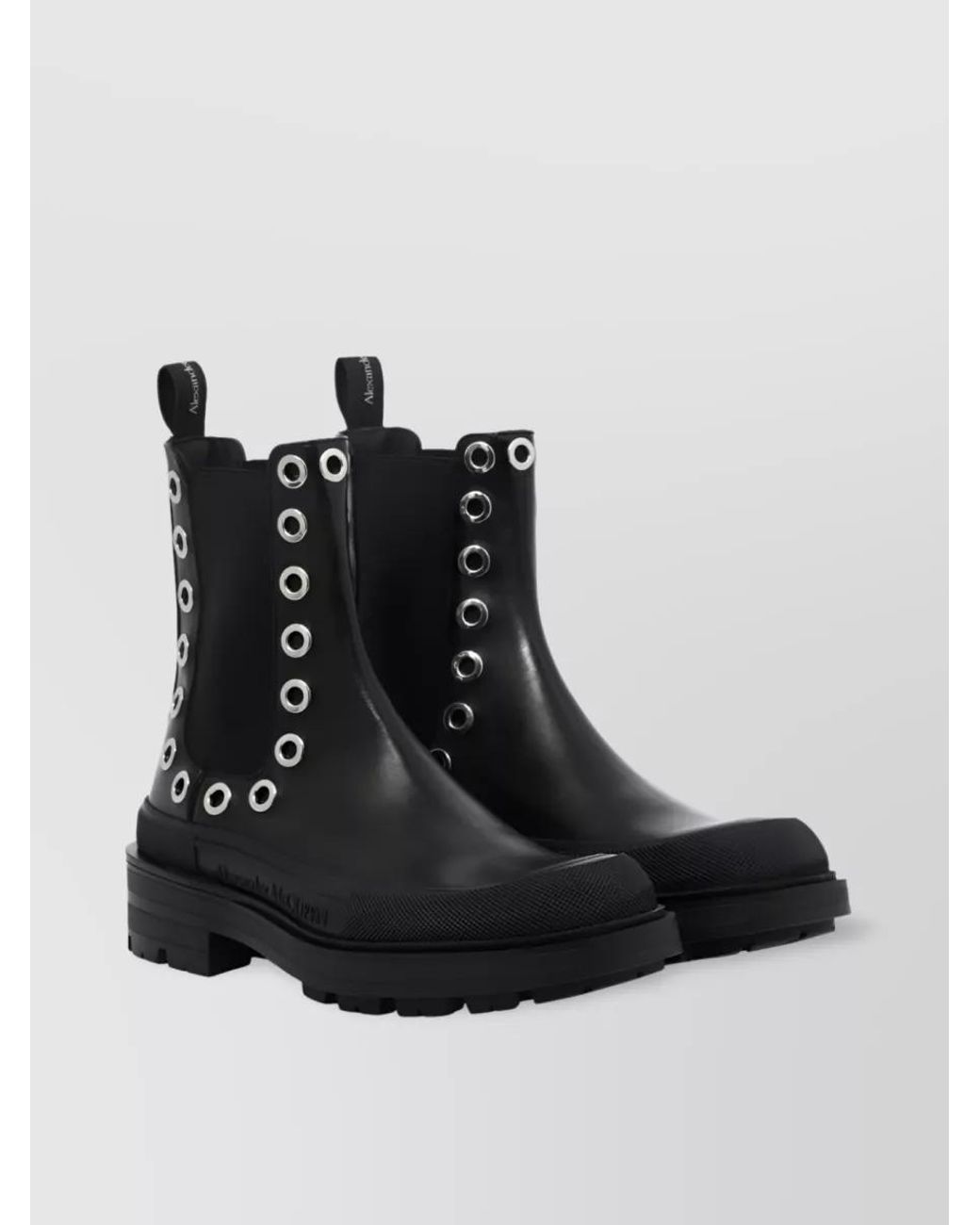 McQueen Black Leather Eyelet-Detail Chelsea Boots for men