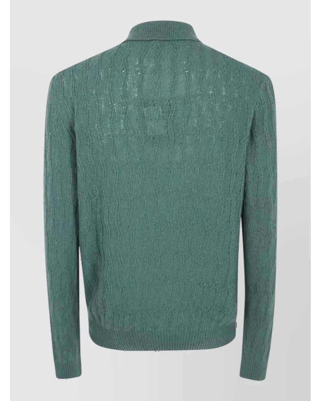 Etro Green Cashmere Long Sleeve Polo Shirt for men