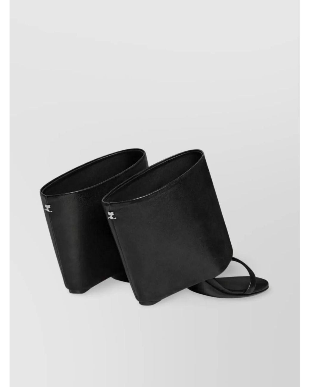Courreges Black Leather Wedge Sandals