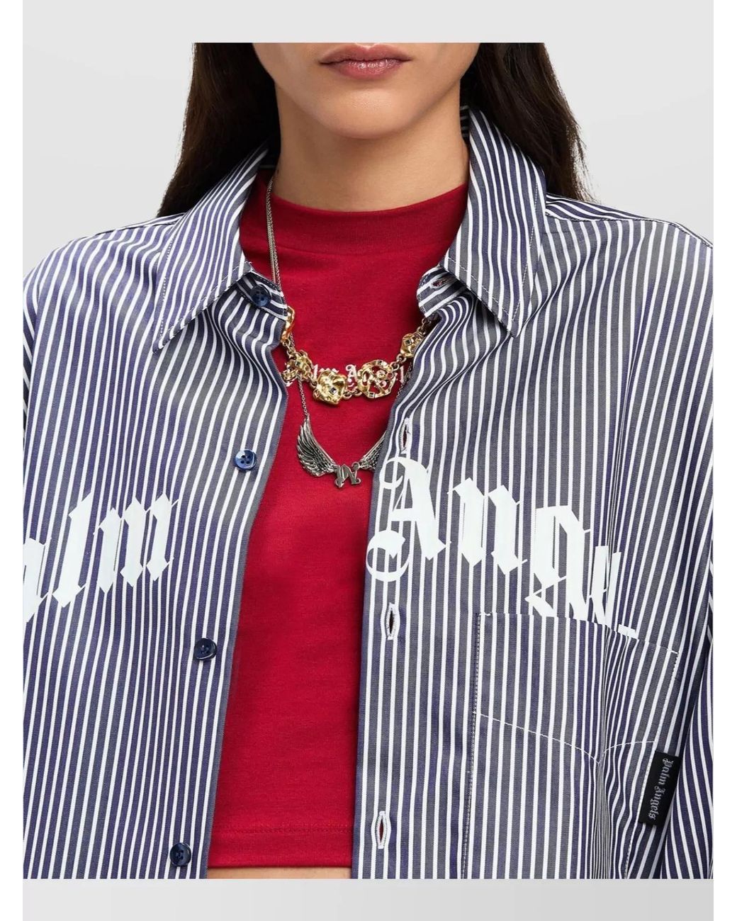Palm Angels Purple Striped Logo Print Midi Shirt Dress