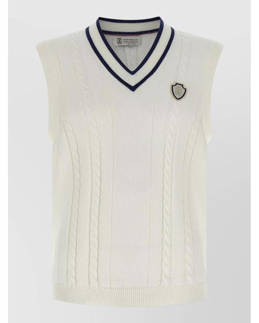 Brunello Cucinelli White Braided Cotton V-Neck Vest for men