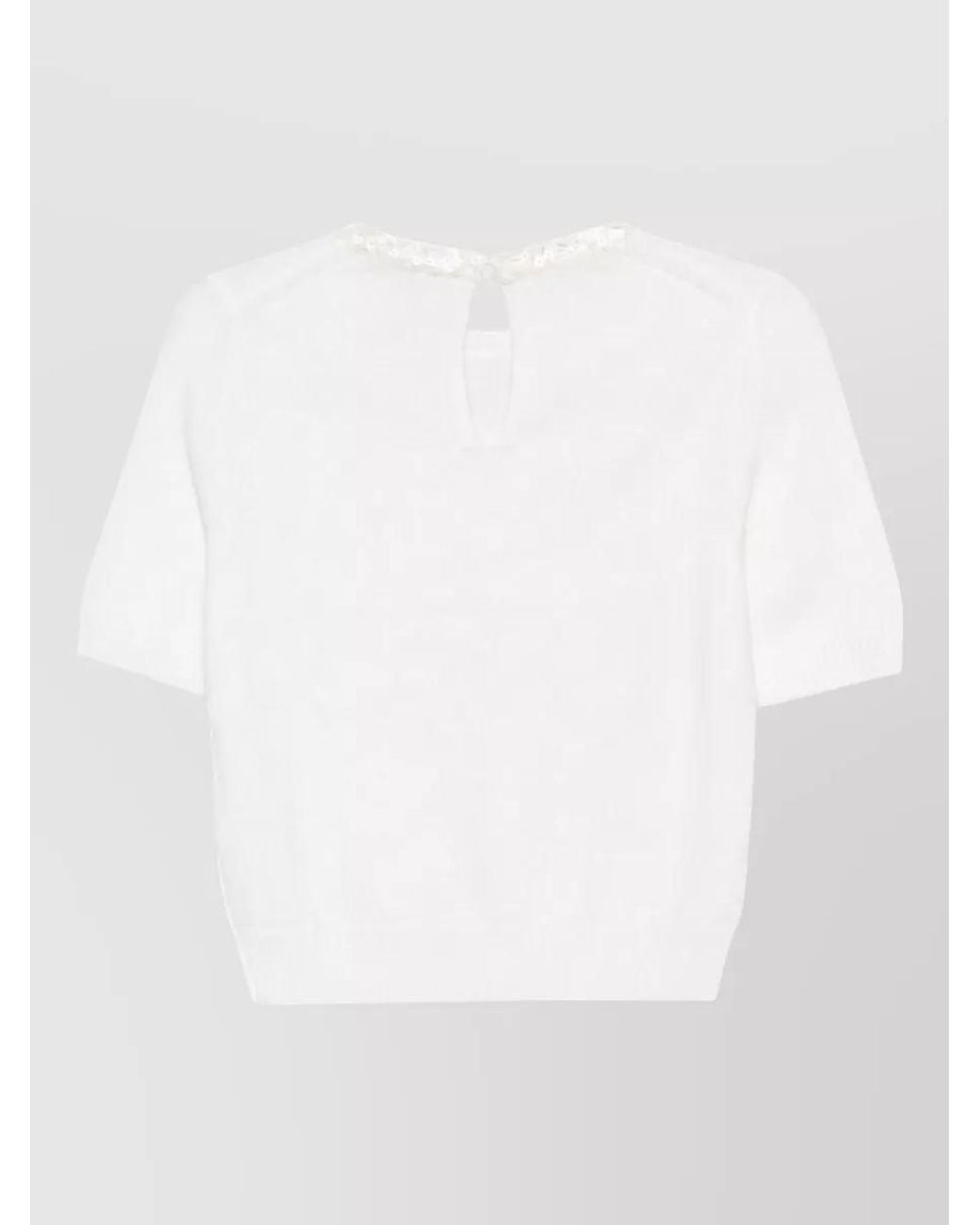 Semicouture White Wool Cashmere Sequin-Embellished Short-Sleeve Sweater