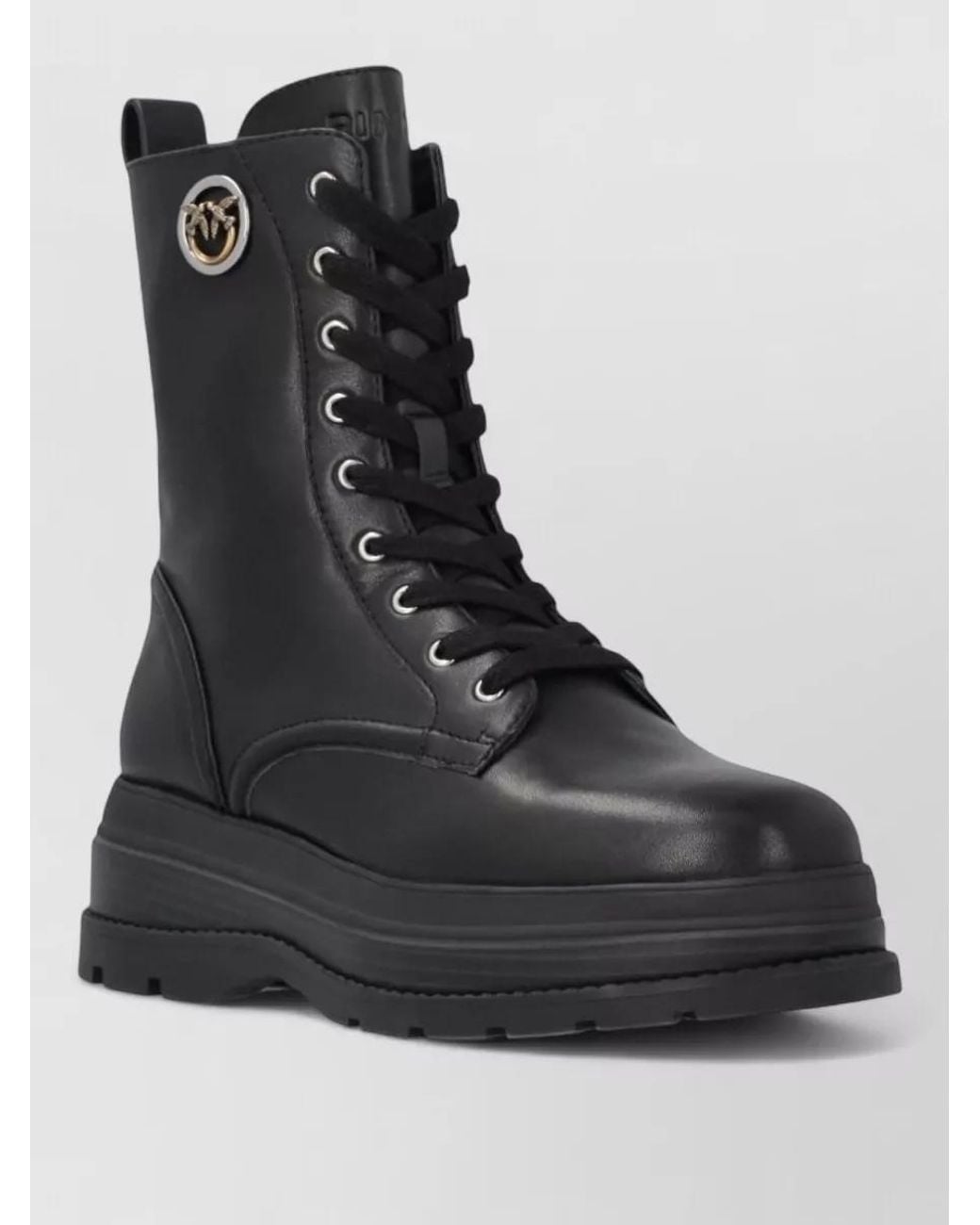 Pinko Black Leather Lace-Up Ankle Boots