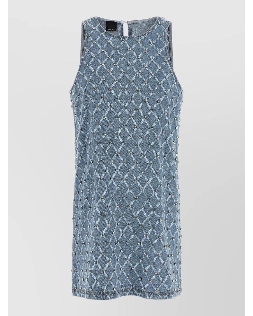 Pinko Blue Cotton Denim Crystal-Embellished Sleeveless Mini Dress