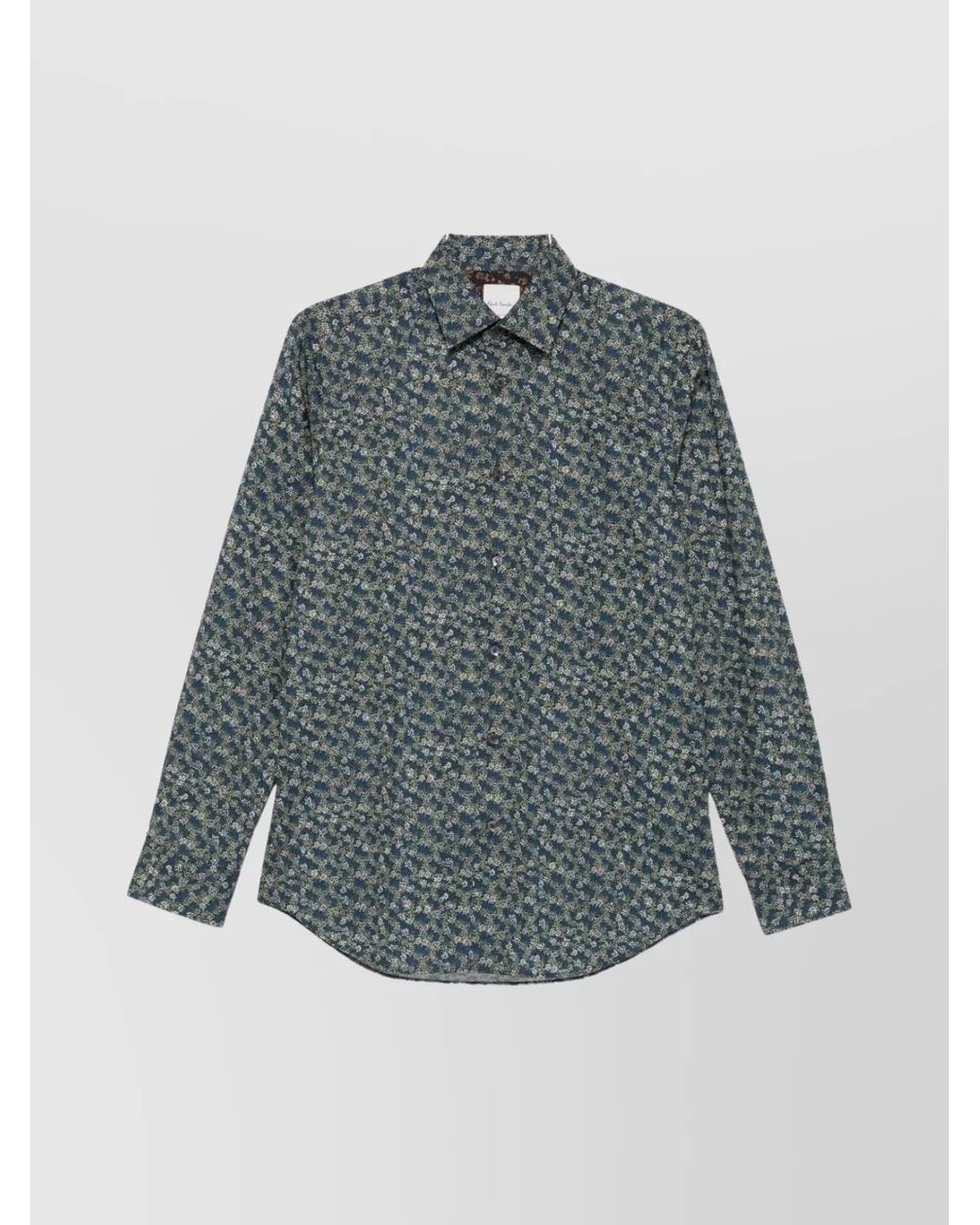 Paul Smith Blue Floral Print Long Sleeve Cotton Shirt for men