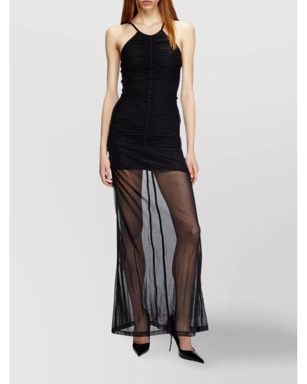 DIESEL Black Ruched Semi-Sheer Maxi Dress
