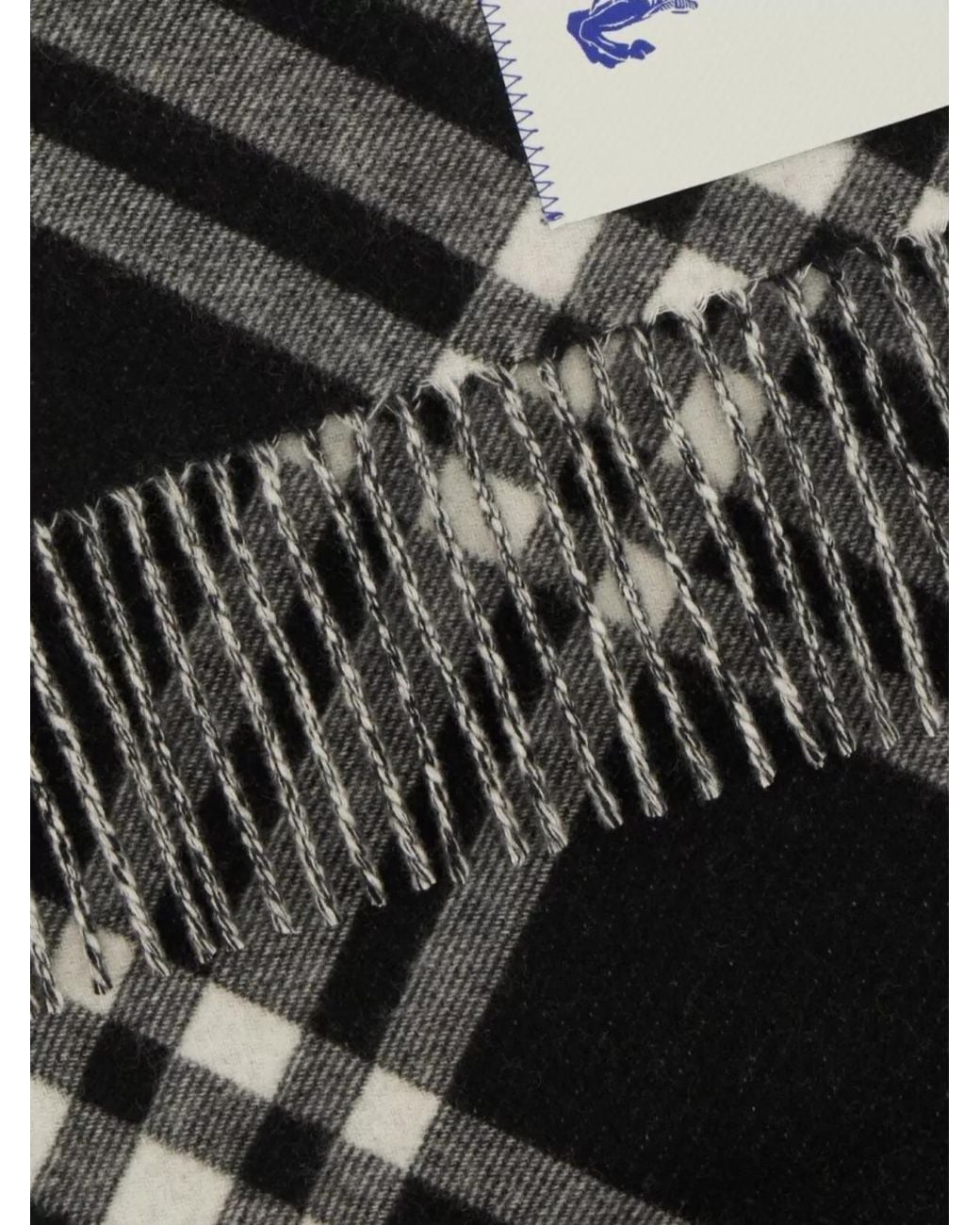 Burberry Black Checked Cashmere Reversible Fringed Scarf