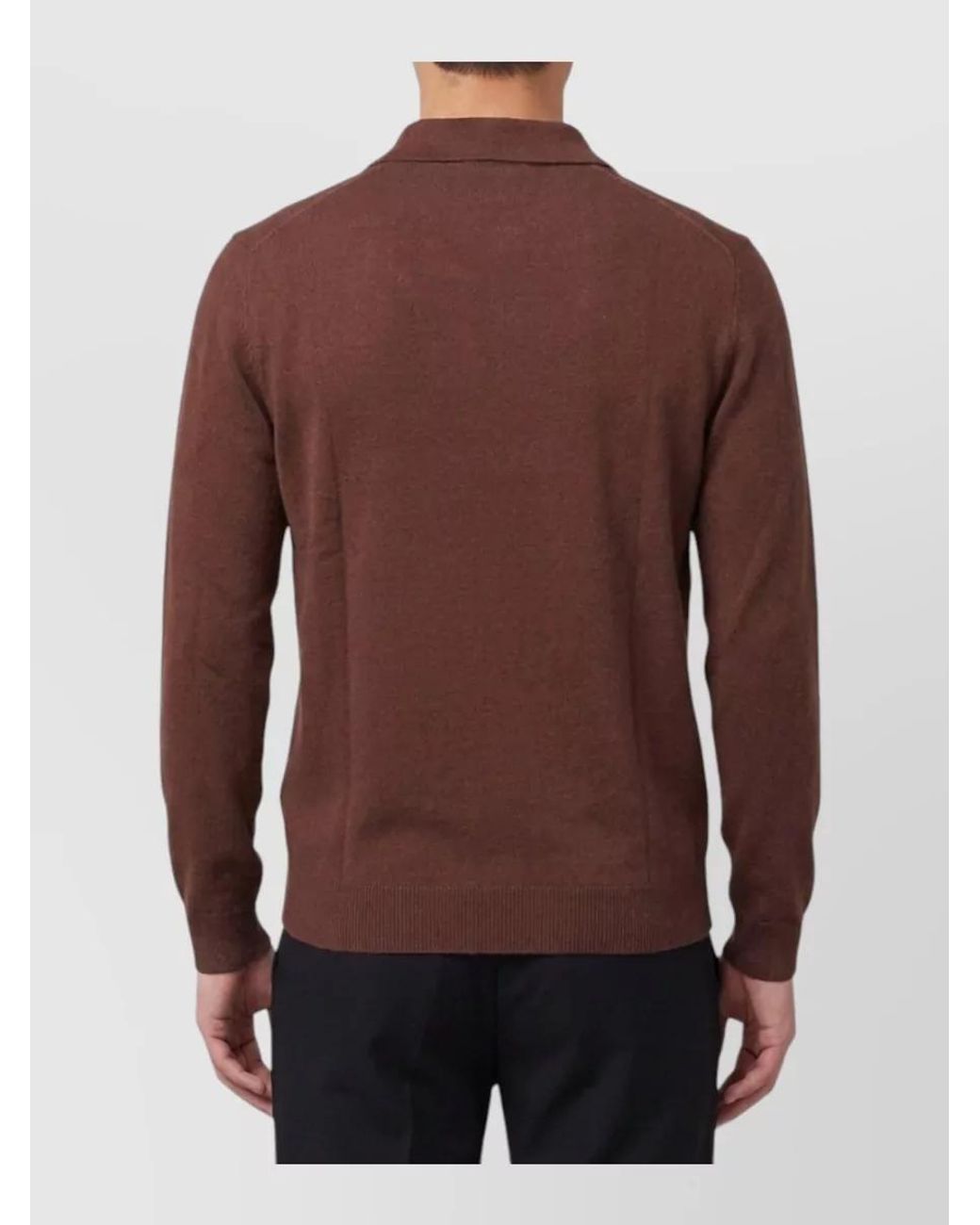 The Row Brown Cashmere Ribbed Long-Sleeve Polo Shirt for men