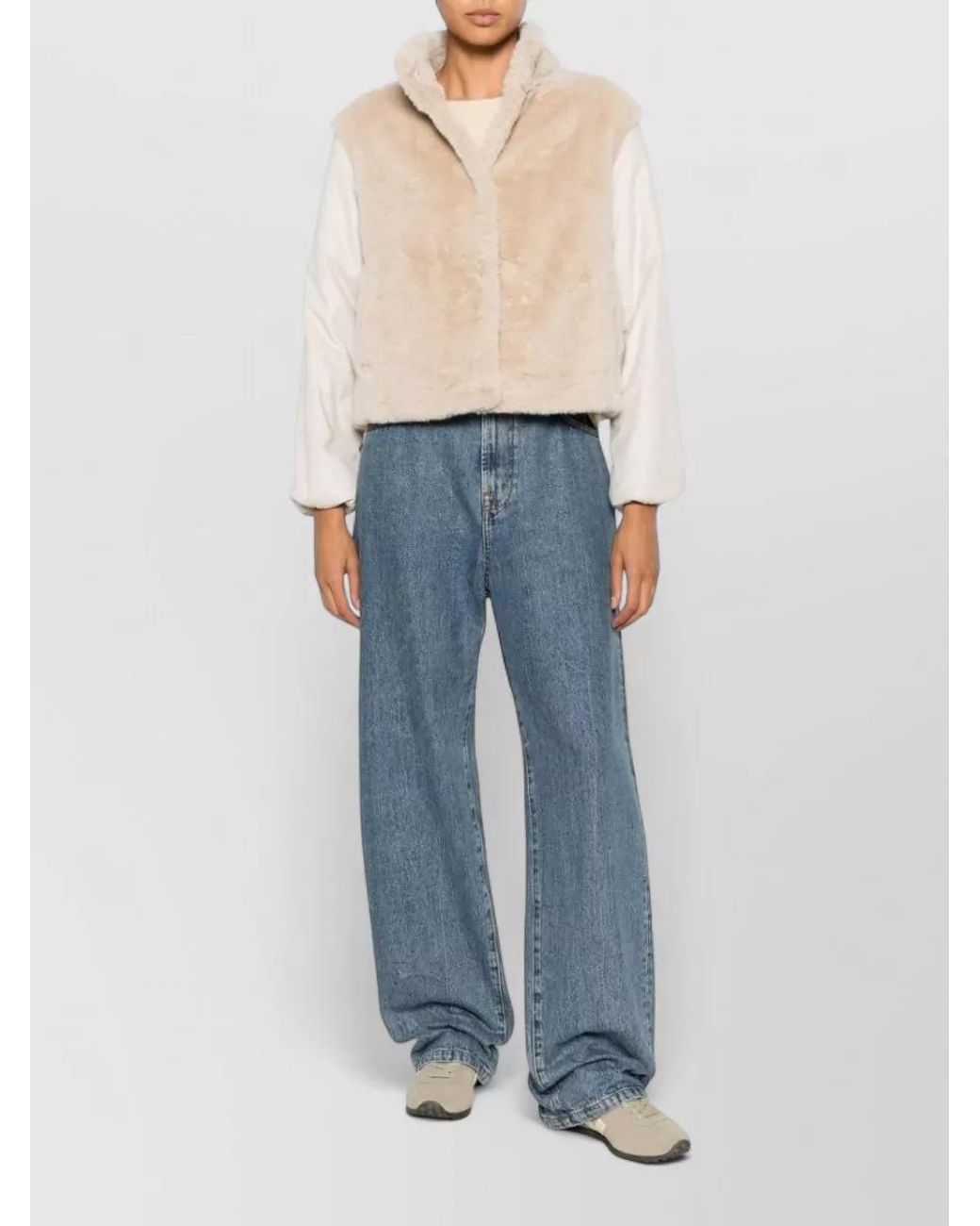 Herno White Faux Fur High Neck Short Coat