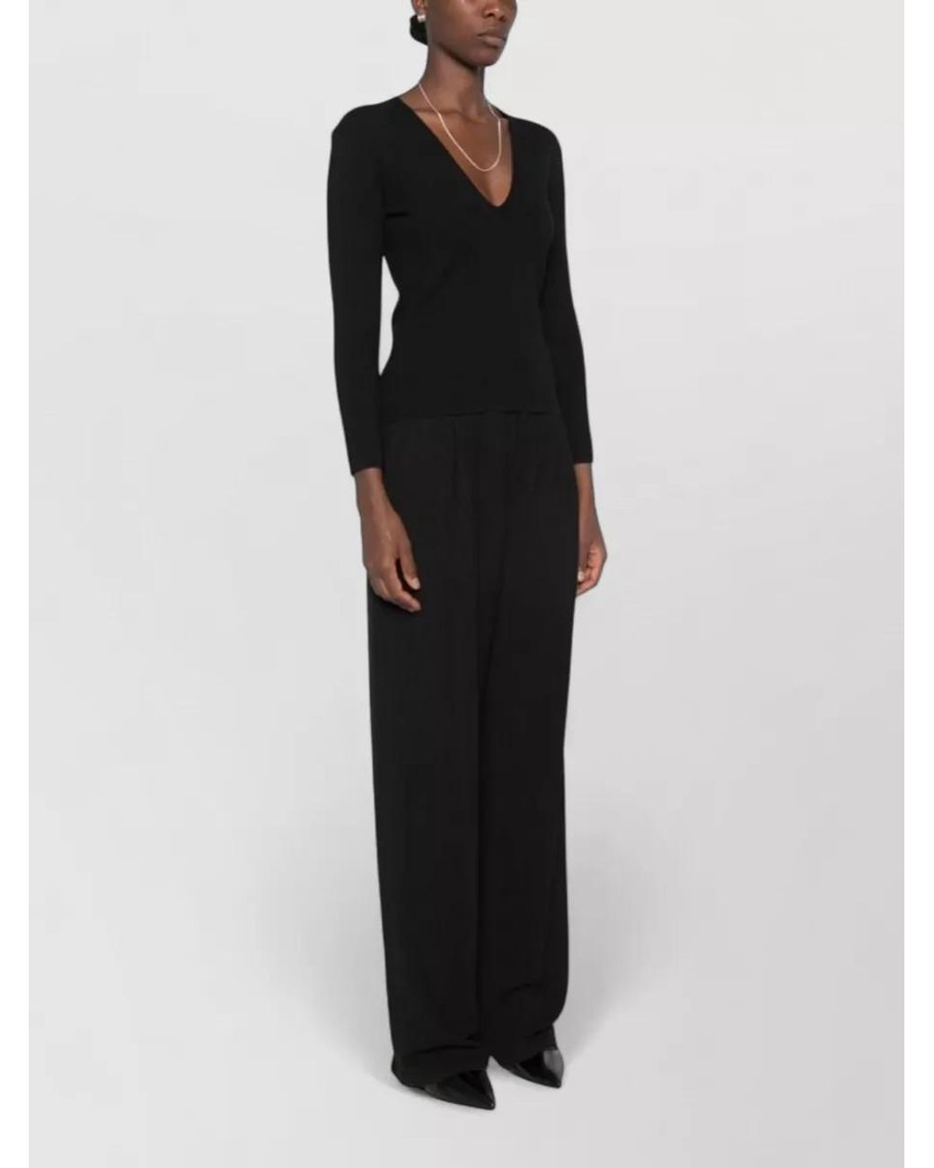 Totême Black Ribbed Slim-Fit V-Neck Knitted Top