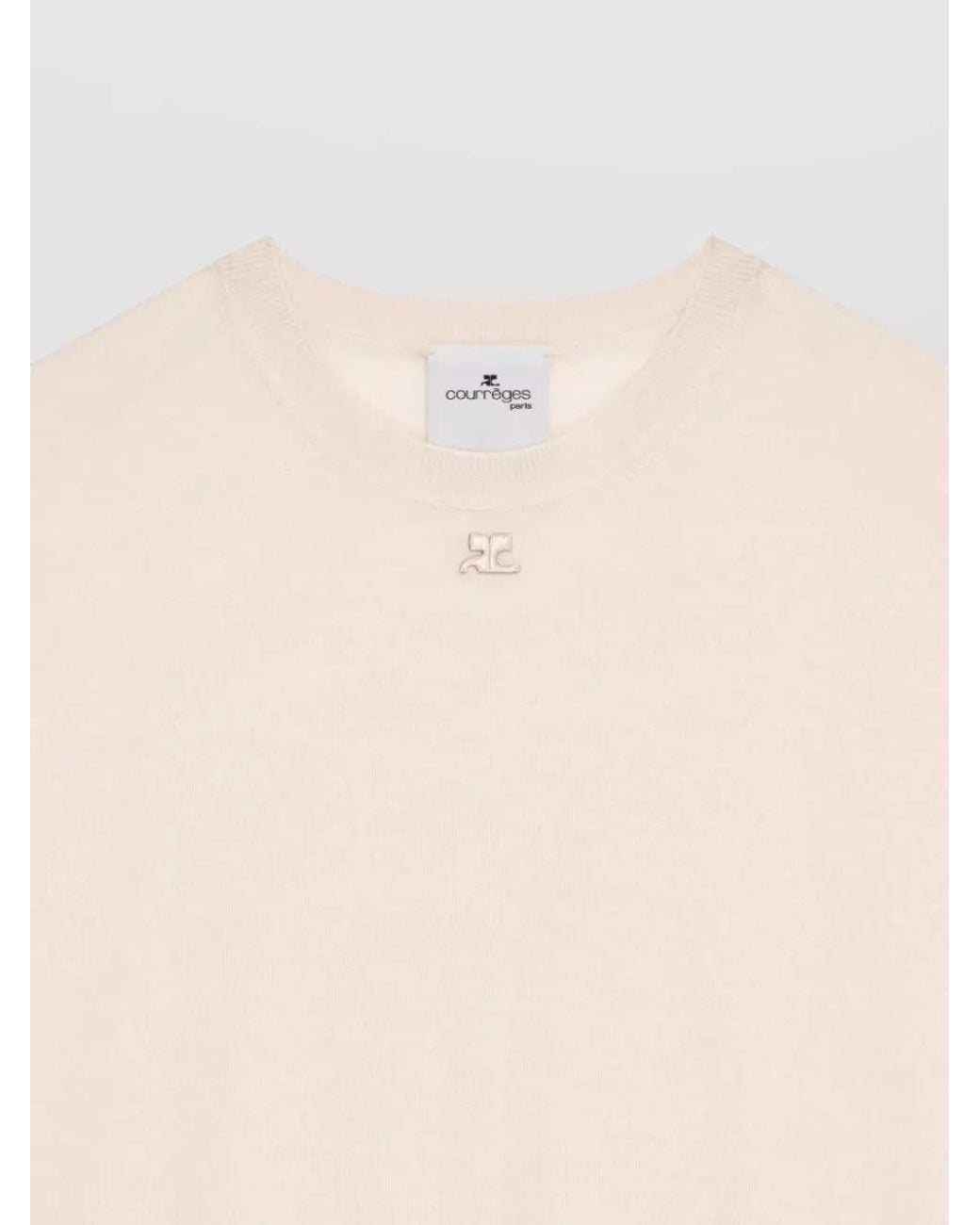 Courreges Natural Merino Wool Long-Sleeve Knitted Top