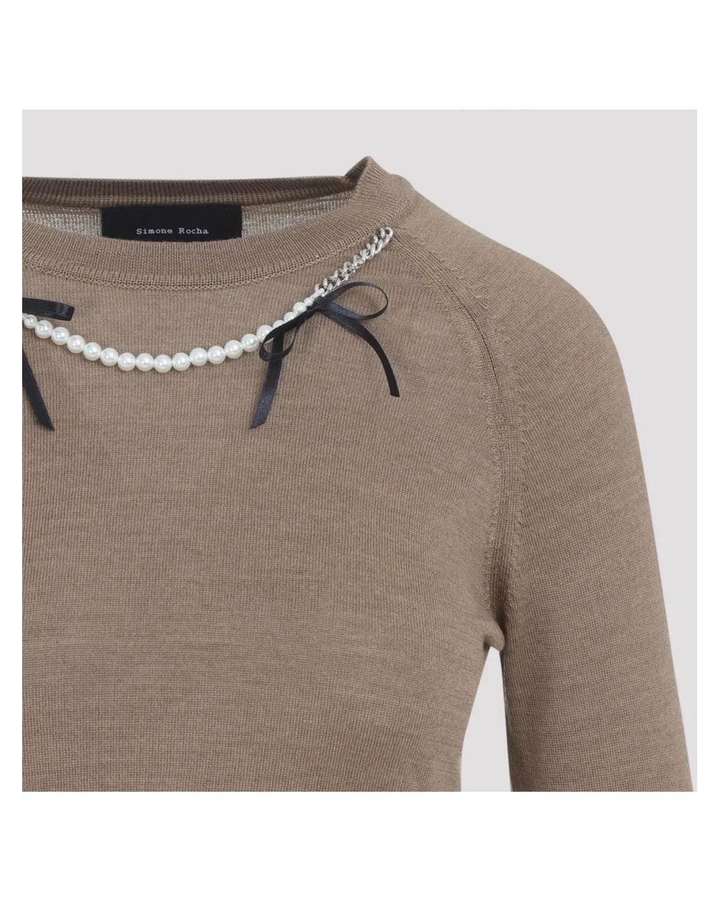 Simone Rocha Natural Silk Blend Embellished Long Sleeve Jumper