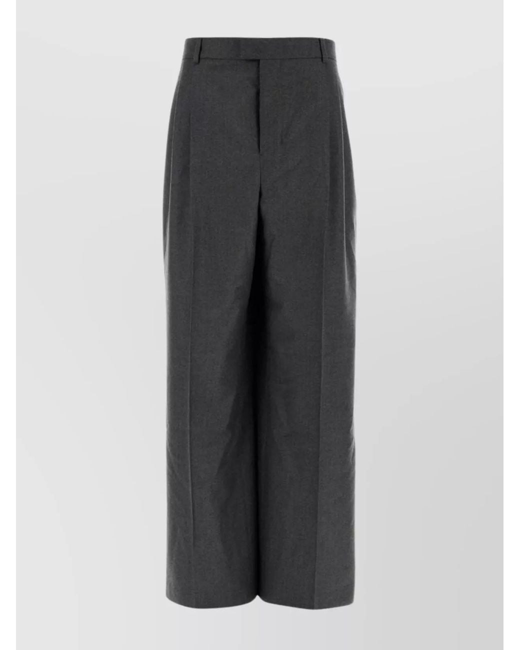 AMI Gray Wide Leg Wool Trousers With Pleated Front for men