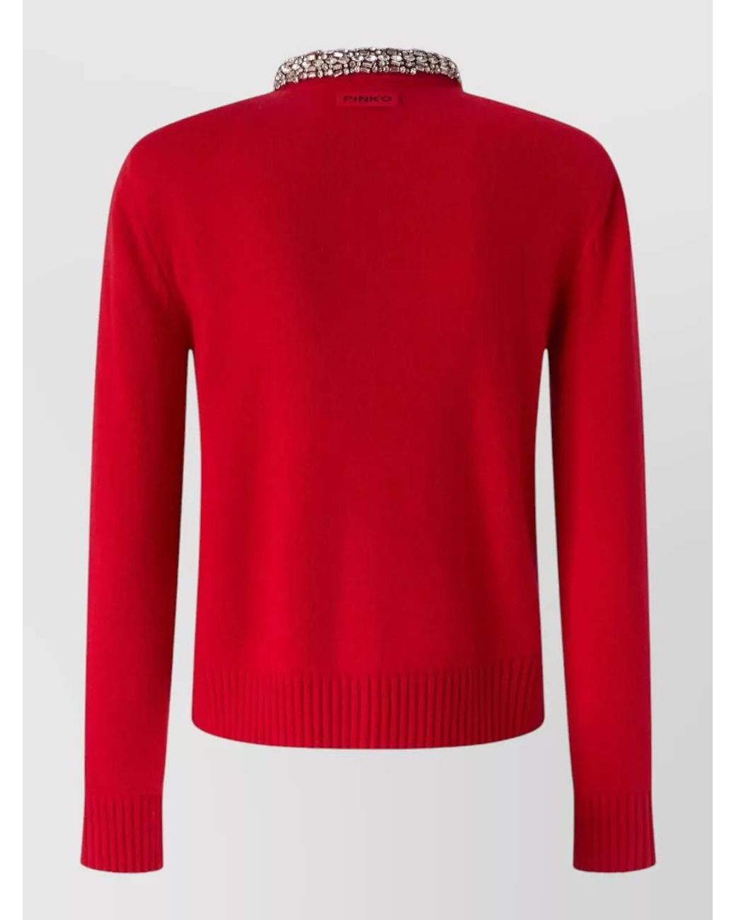 Pinko Red Cashmere-Blend Fine-Knit Slim-Fit Crystal-Embellished Collar Cardigan
