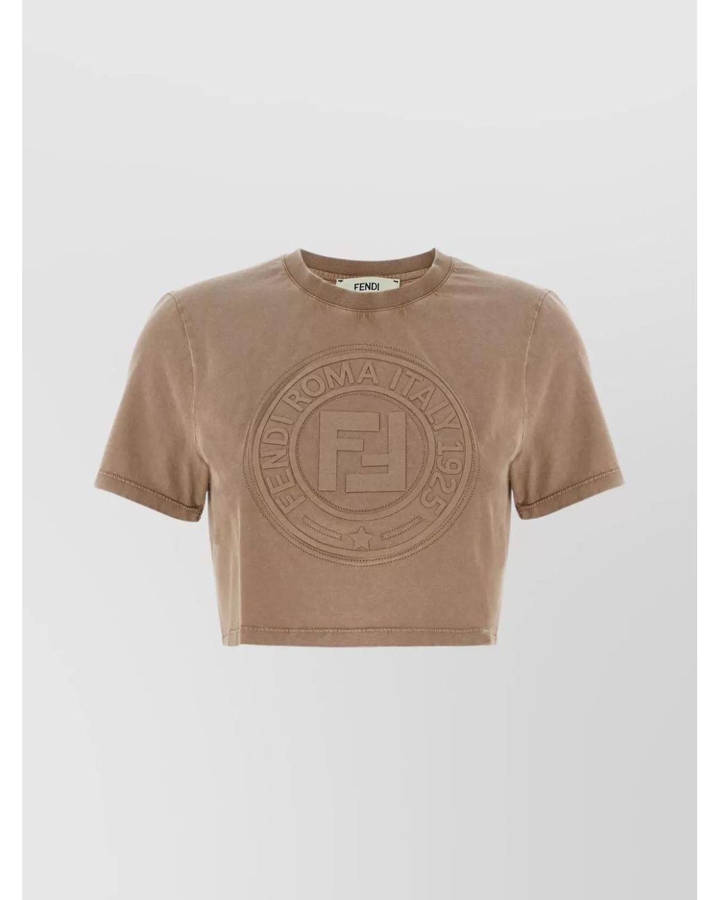 Fendi Natural Cotton Cropped Logo T-Shirt