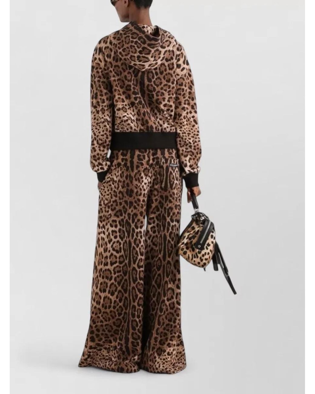 Dolce & Gabbana Brown Cotton Leopard-Print Wide-Leg Pants