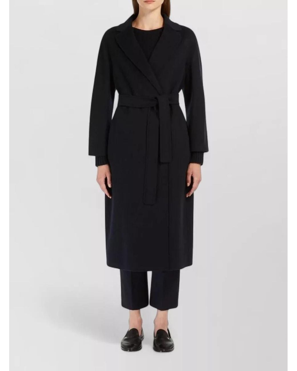 Max Mara Blue Virgin Wool Belted Midi Coat