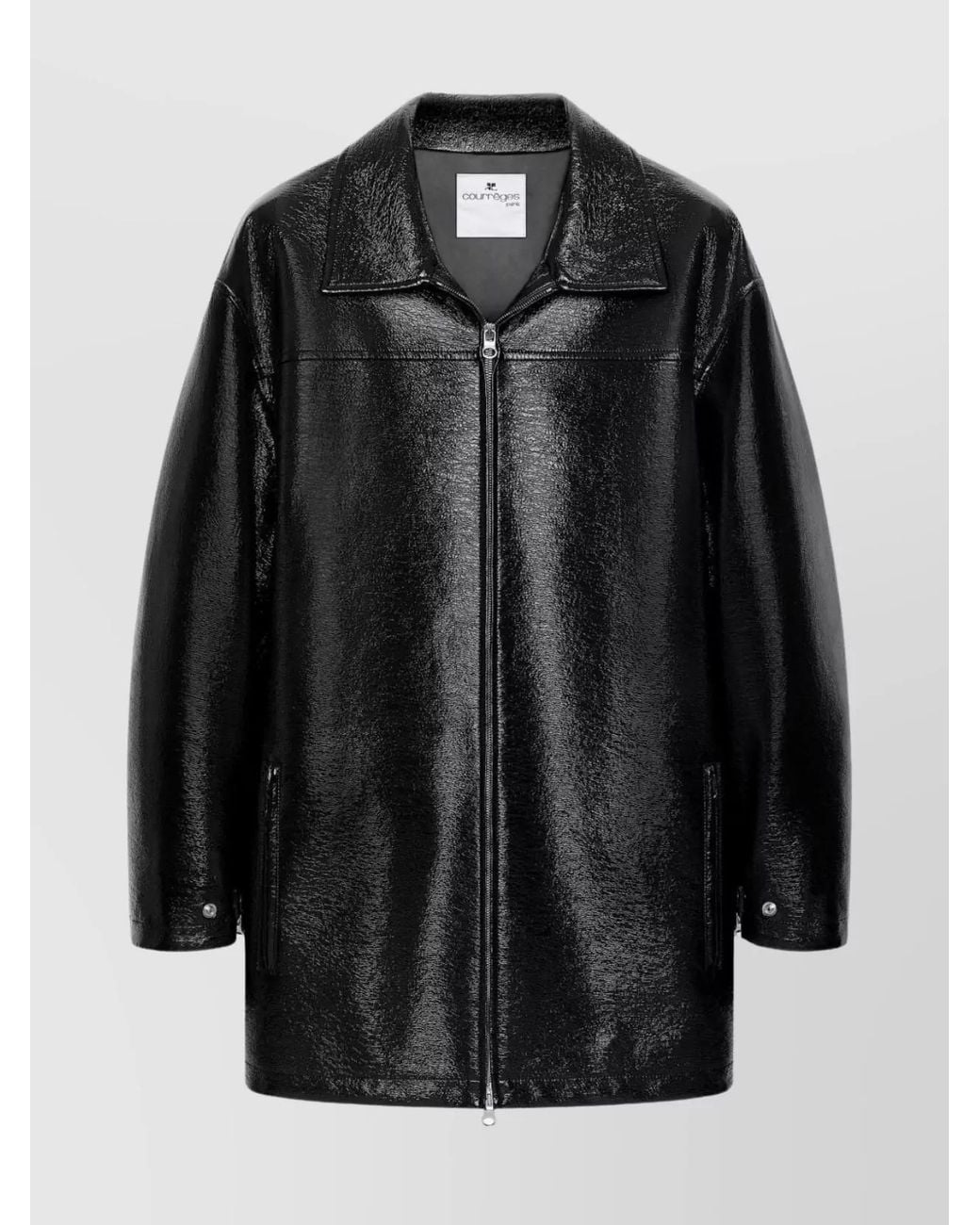 Courreges Black Vinyl Oversized Bomber Jacket