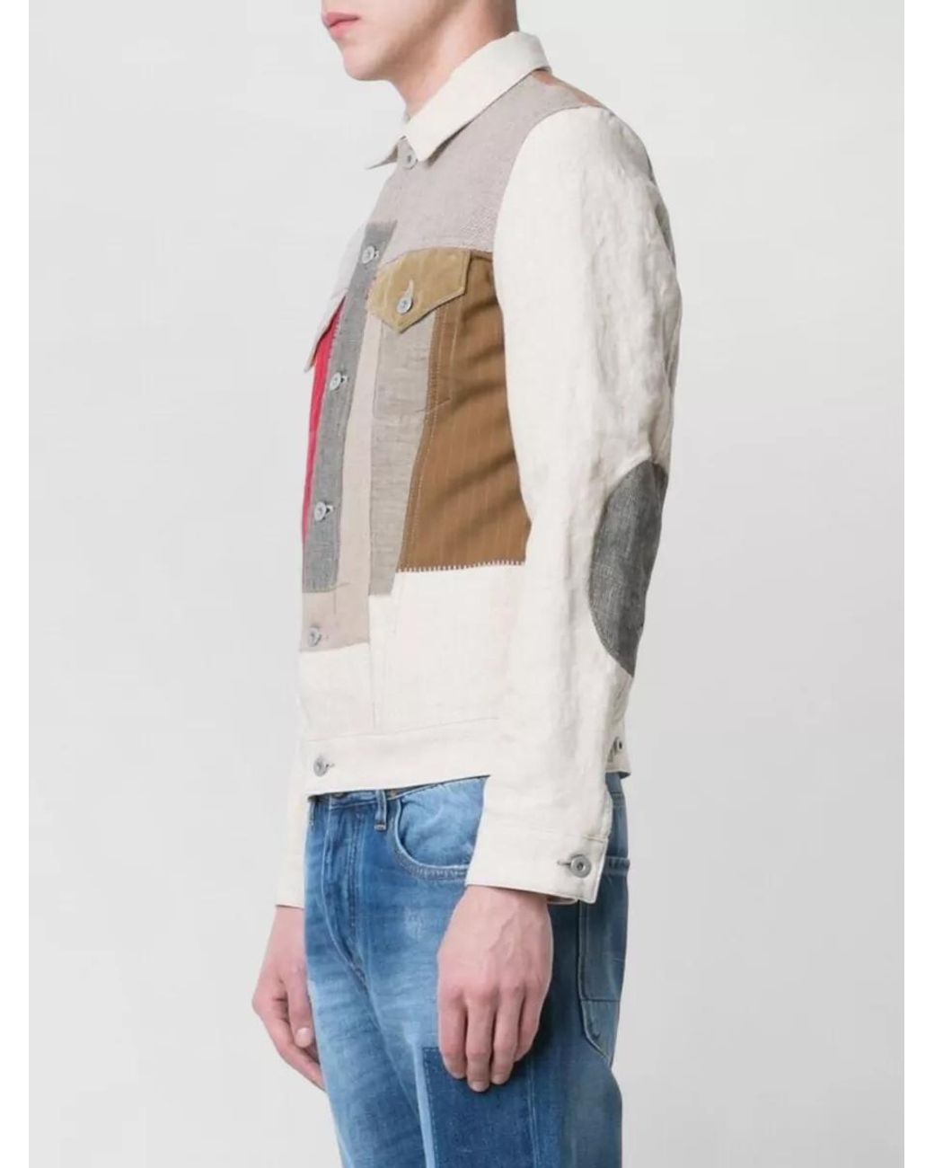Junya Watanabe White Linen Floral-Print Single-Breasted Coat for men