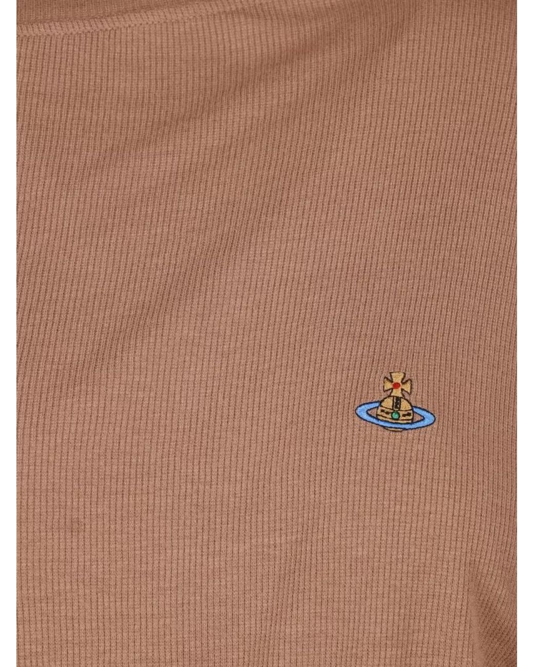 Vivienne Westwood Brown Ribbed Asymmetric Long-Sleeve Boat Neck Top