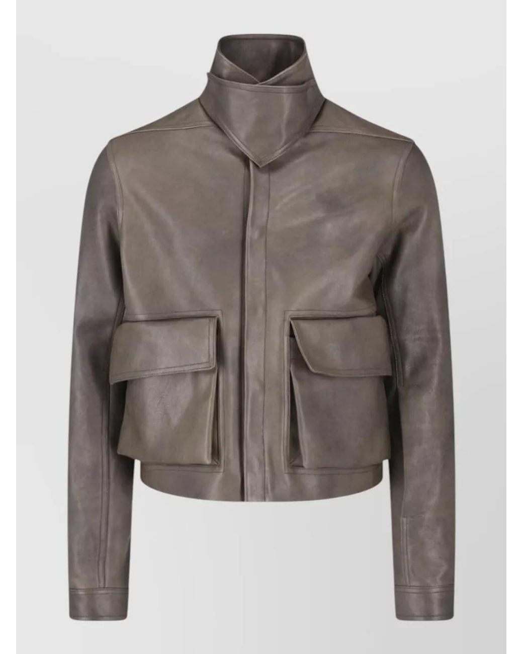 Rick Owens Gray Leather Cropped Jacket for men