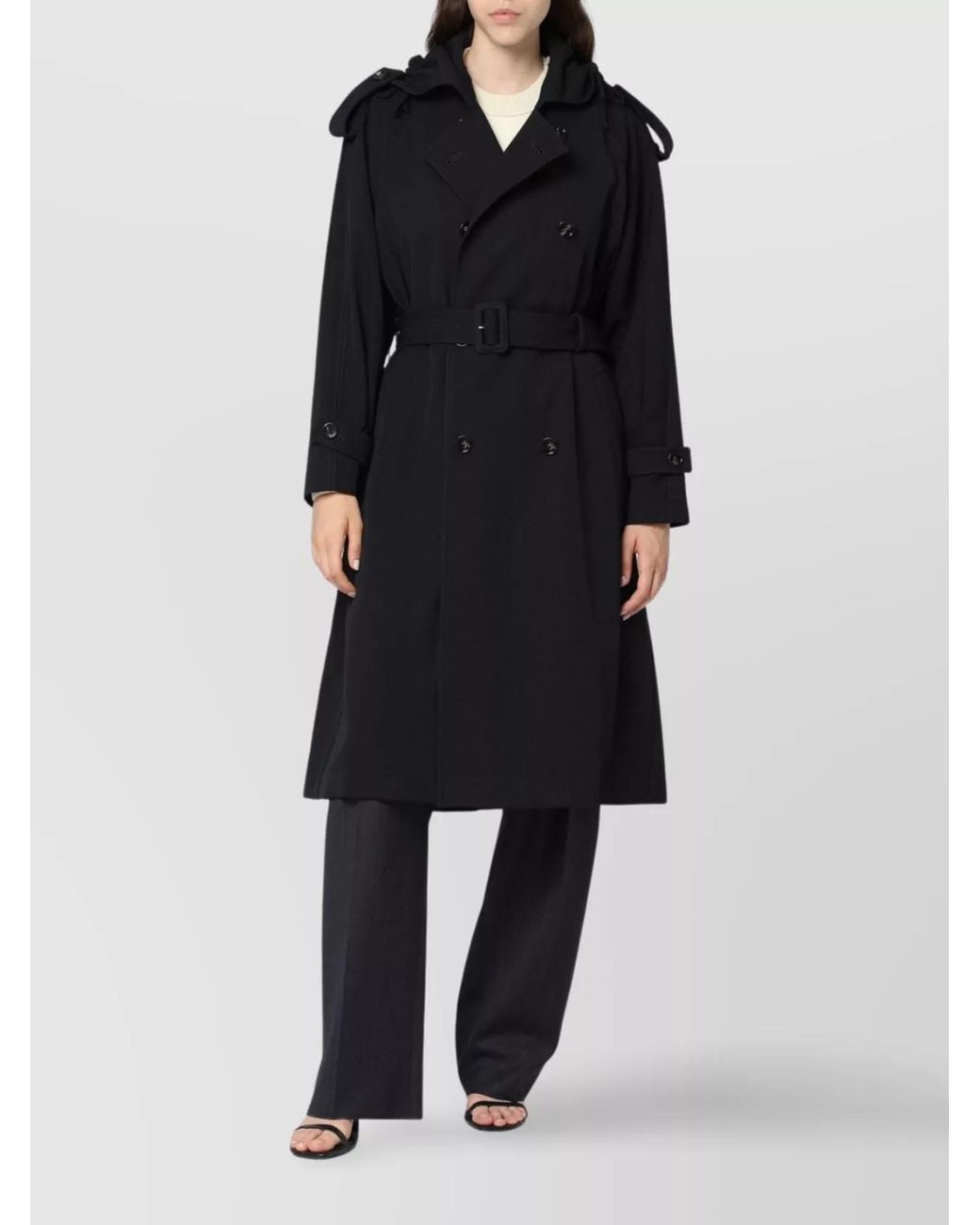Bottega Veneta Blue Wool Double-Breasted Trench Coat