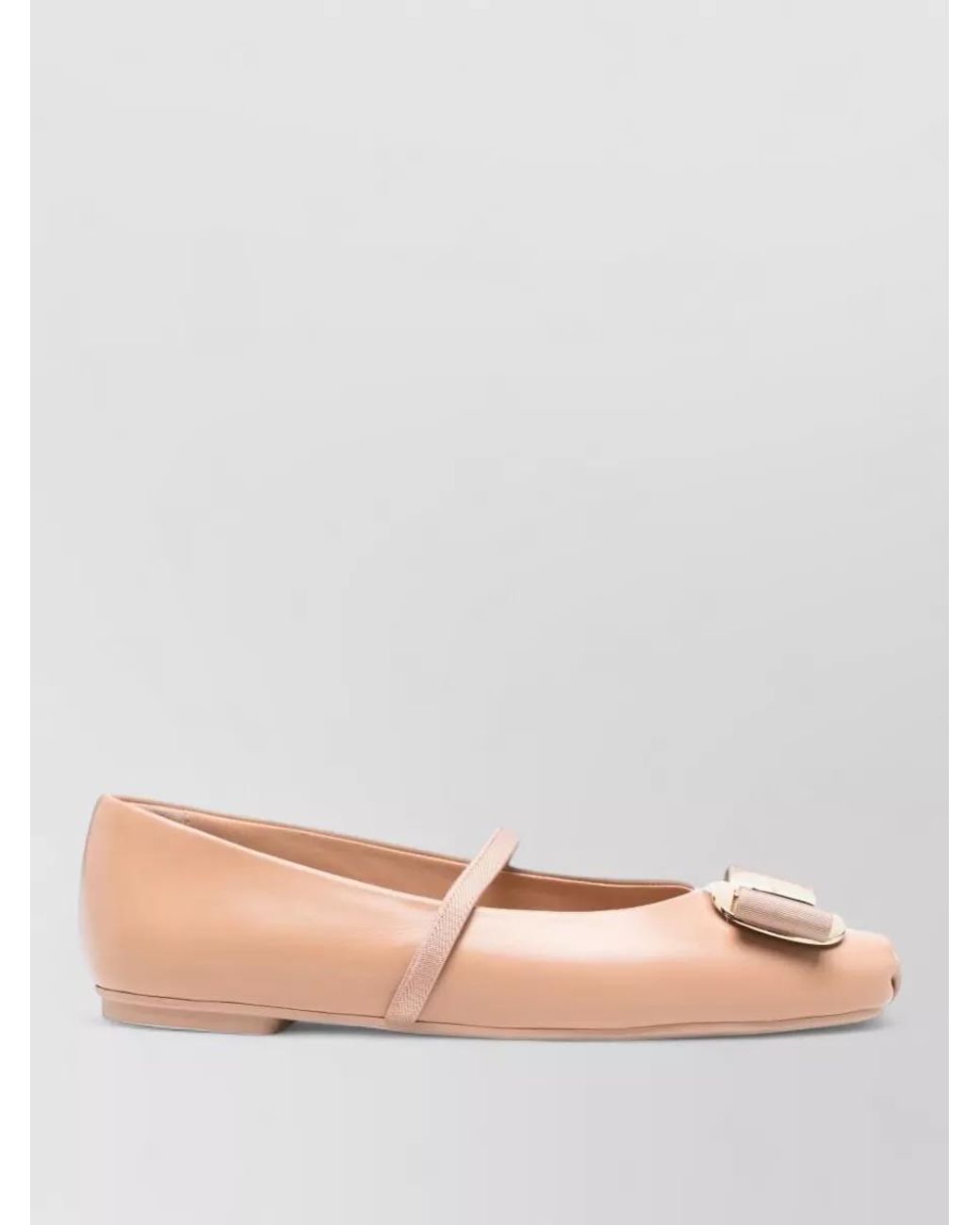 Ferragamo Pink Leather Gathered Ballerina Shoes