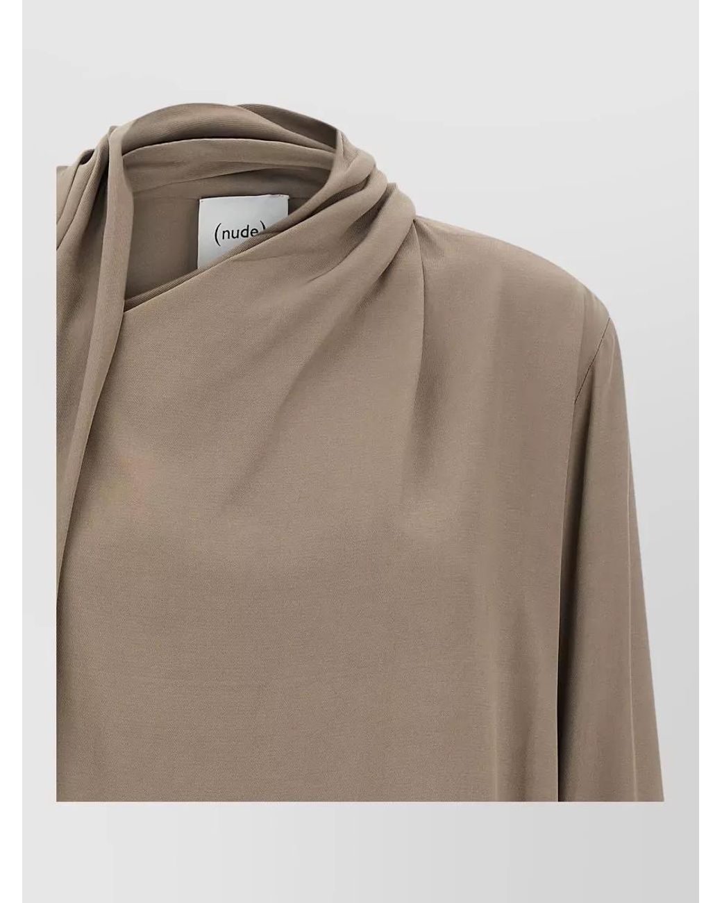 Nude Brown Draped Asymmetric Long-Sleeve Blouse