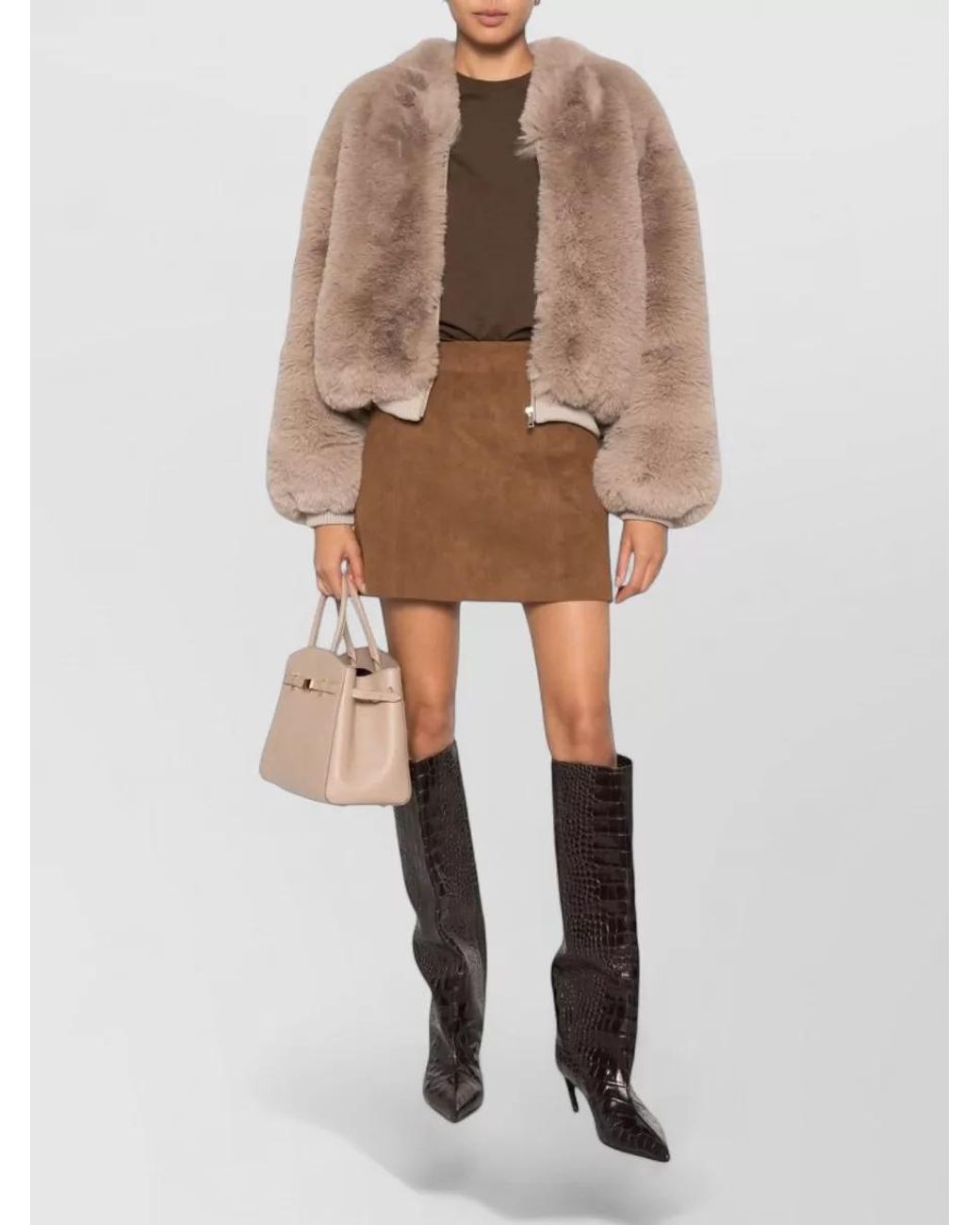 DUNST Brown Paneled Suede-Effect Mini Skirt
