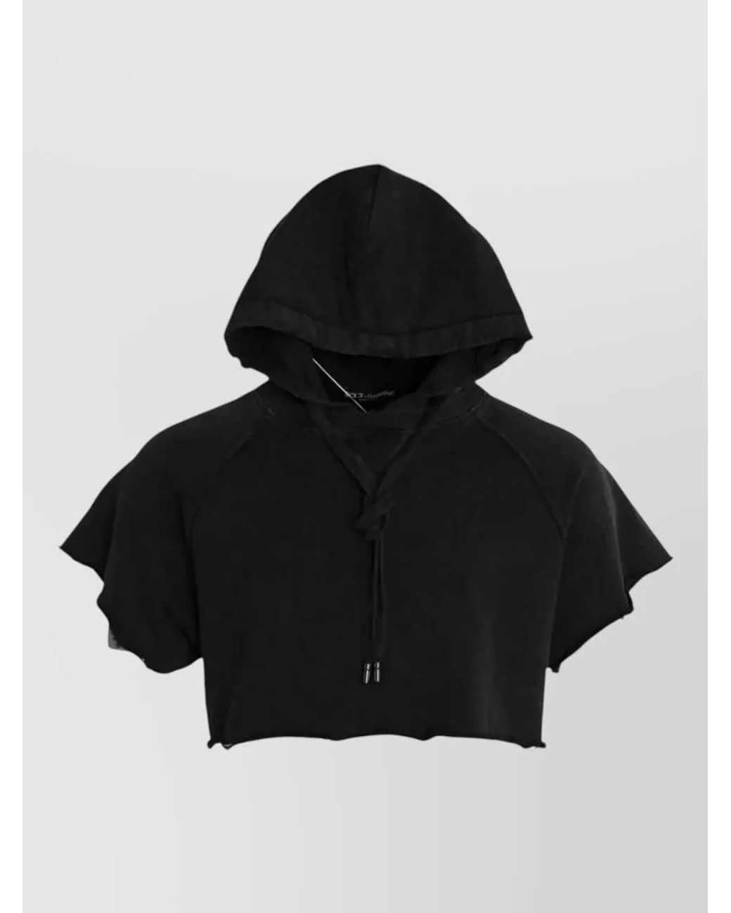 Dolce & Gabbana Black Cotton Cropped Short-Sleeve Hoodie for men