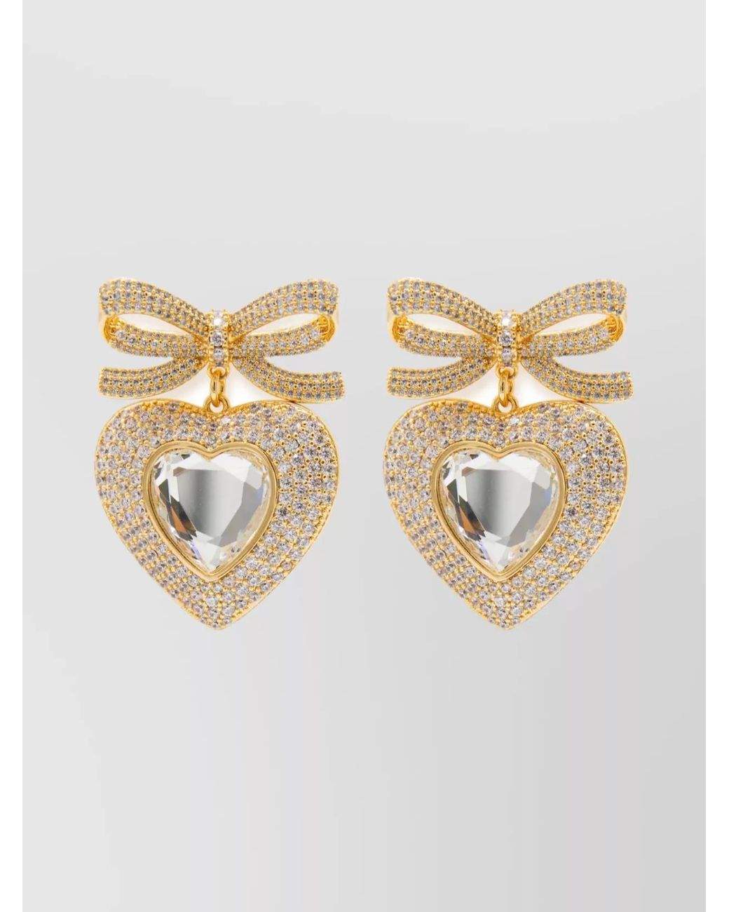 Self-Portrait Metallic Crystal-Embellished Bow Heart Earrings