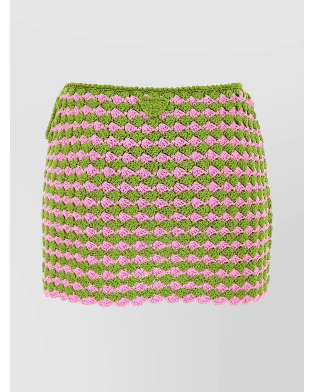 Prada Green Cotton Two-Tone Crochet Mini Skirt