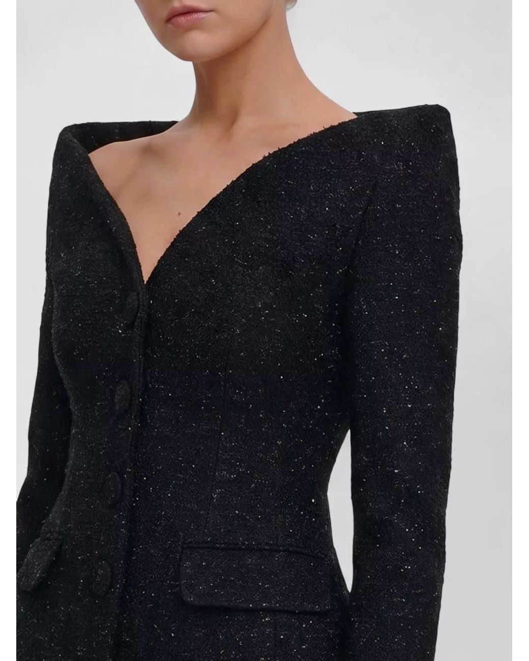 Self-Portrait Black Metallic Bouclé Satin Maxi Dress