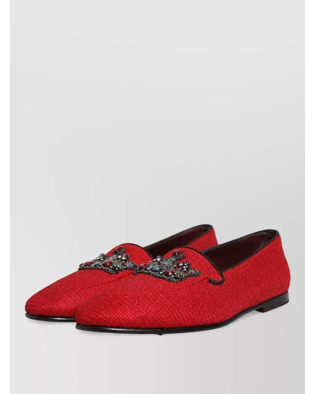 Dolce & Gabbana Red Leather Embellished Loafers for men