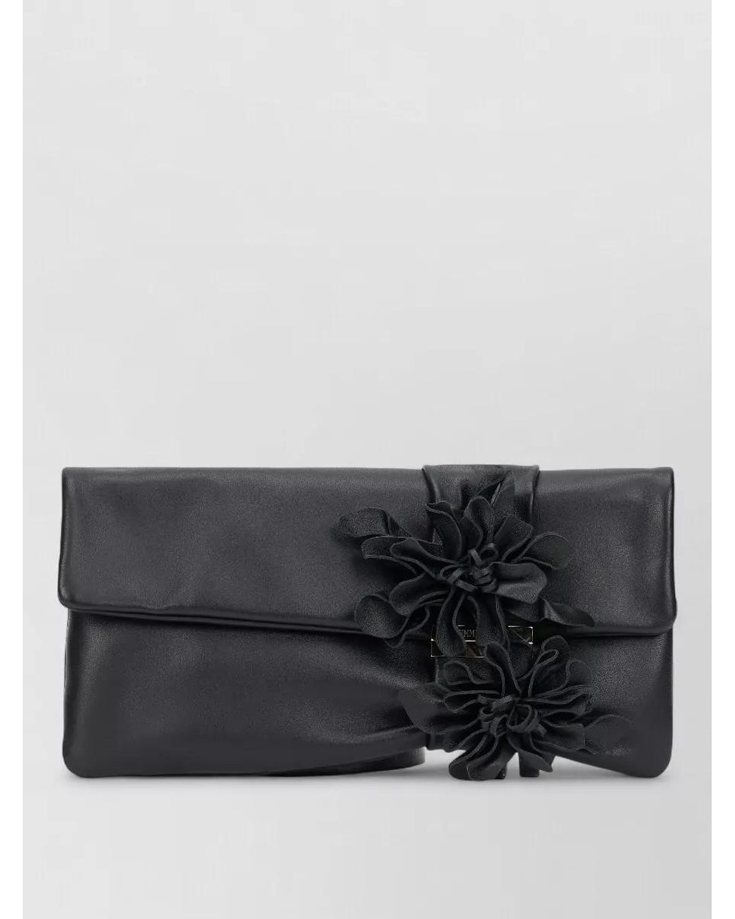 Jimmy Choo Black Leather Floral-Detail Clutch Bag