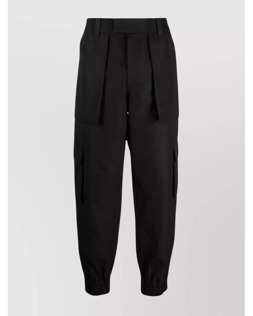 McQueen Black Cotton Cargo Tapered Trousers for men