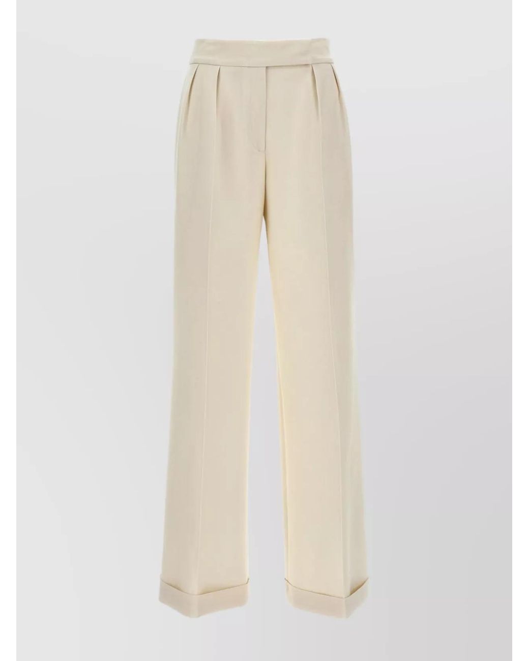 Kiton Natural Virgin Wool Wide-Leg Trousers