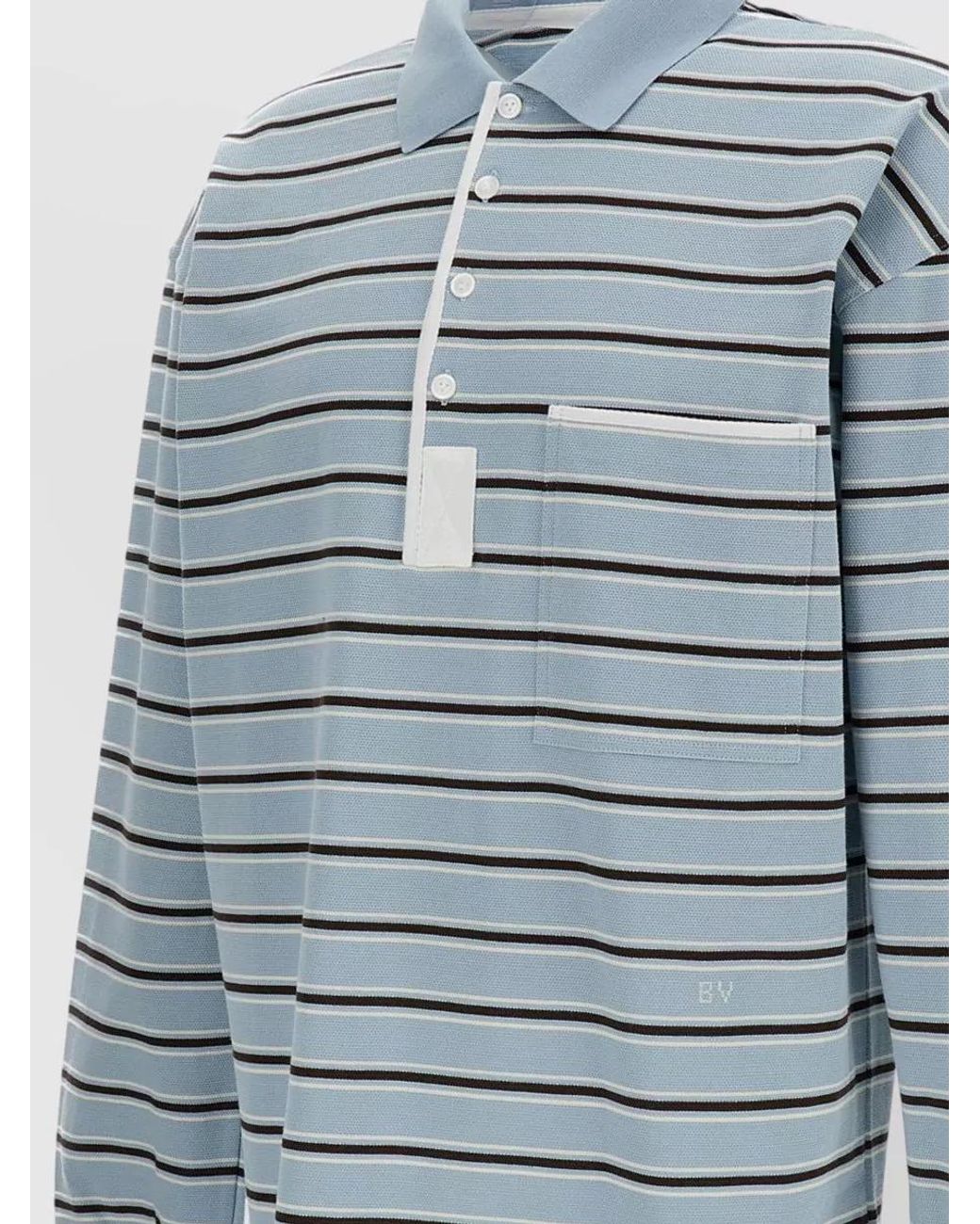 Bottega Veneta Blue Striped Cotton Long-Sleeve Polo Shirt for men