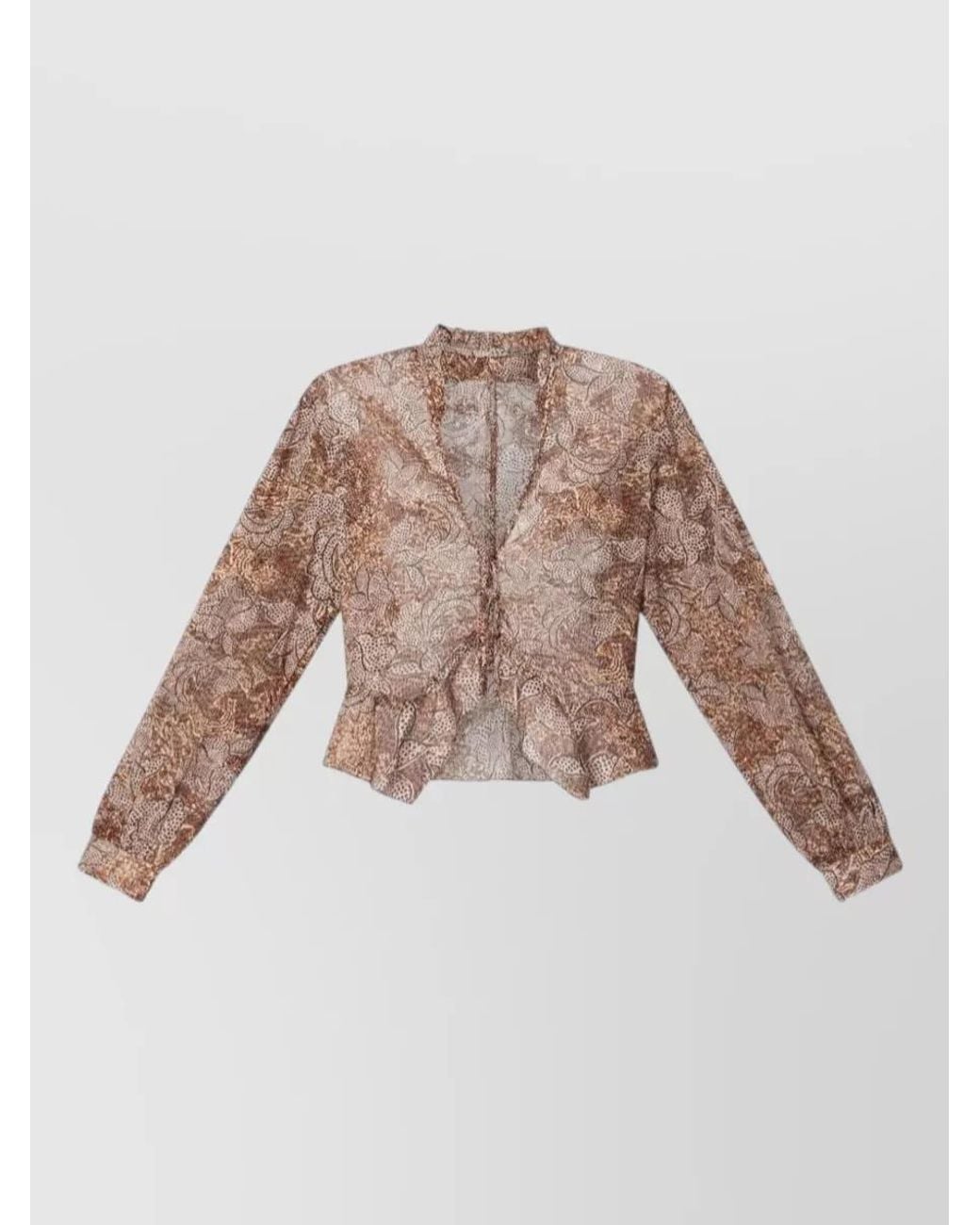 Isabel Marant Natural Cotton Floral-Print Cropped V-Neck Ruffled Long-Sleeve Blouse