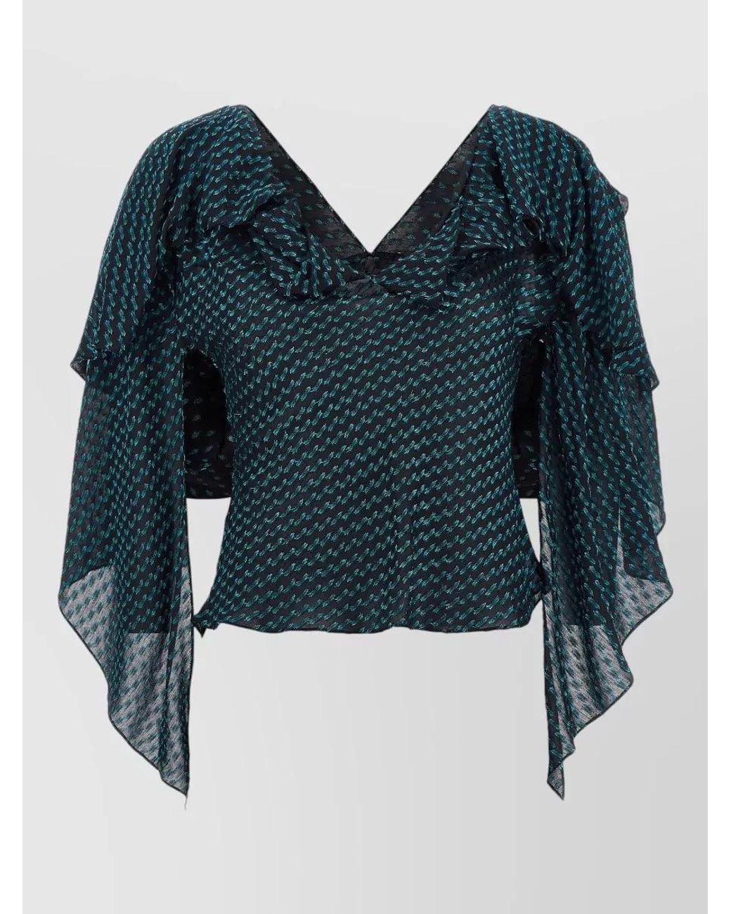 Kiko Kostadinov Blue Silk-Blend Draped Asymmetric V-Neck Blouse