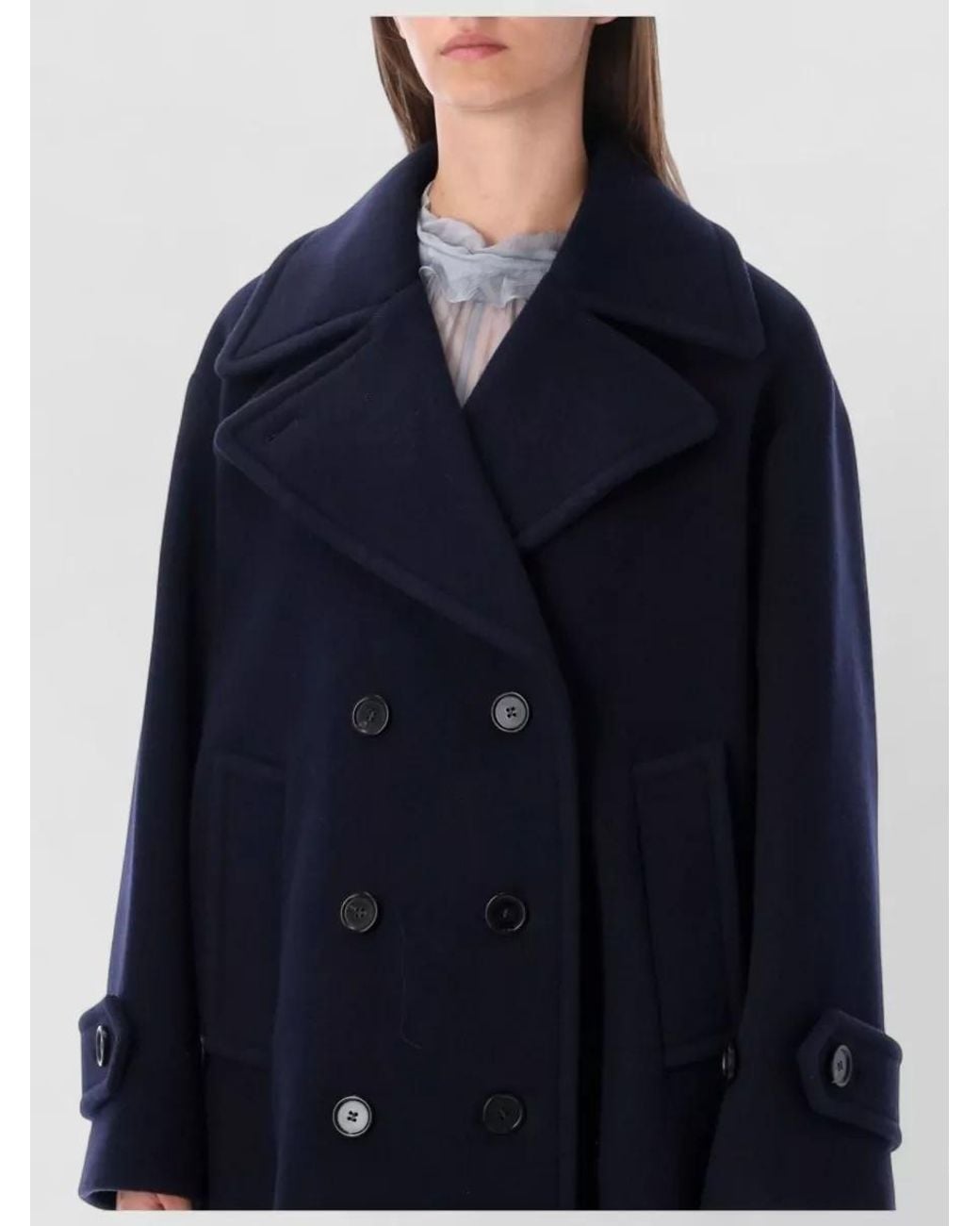 Chloé Blue Wool Oversized Long Double Breasted Coat