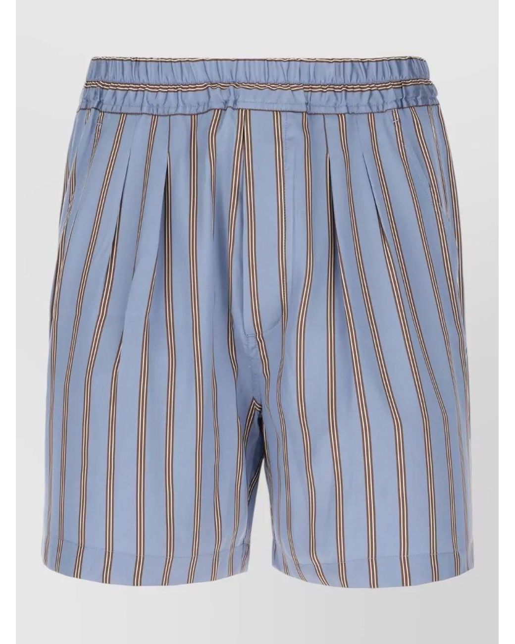 Tom Ford Blue Silk Striped Pleated Tailored Shorts for men