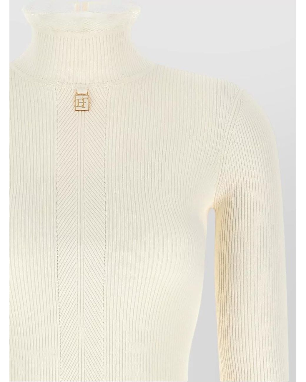 Elisabetta Franchi White Ribbed Knit Midi Dress