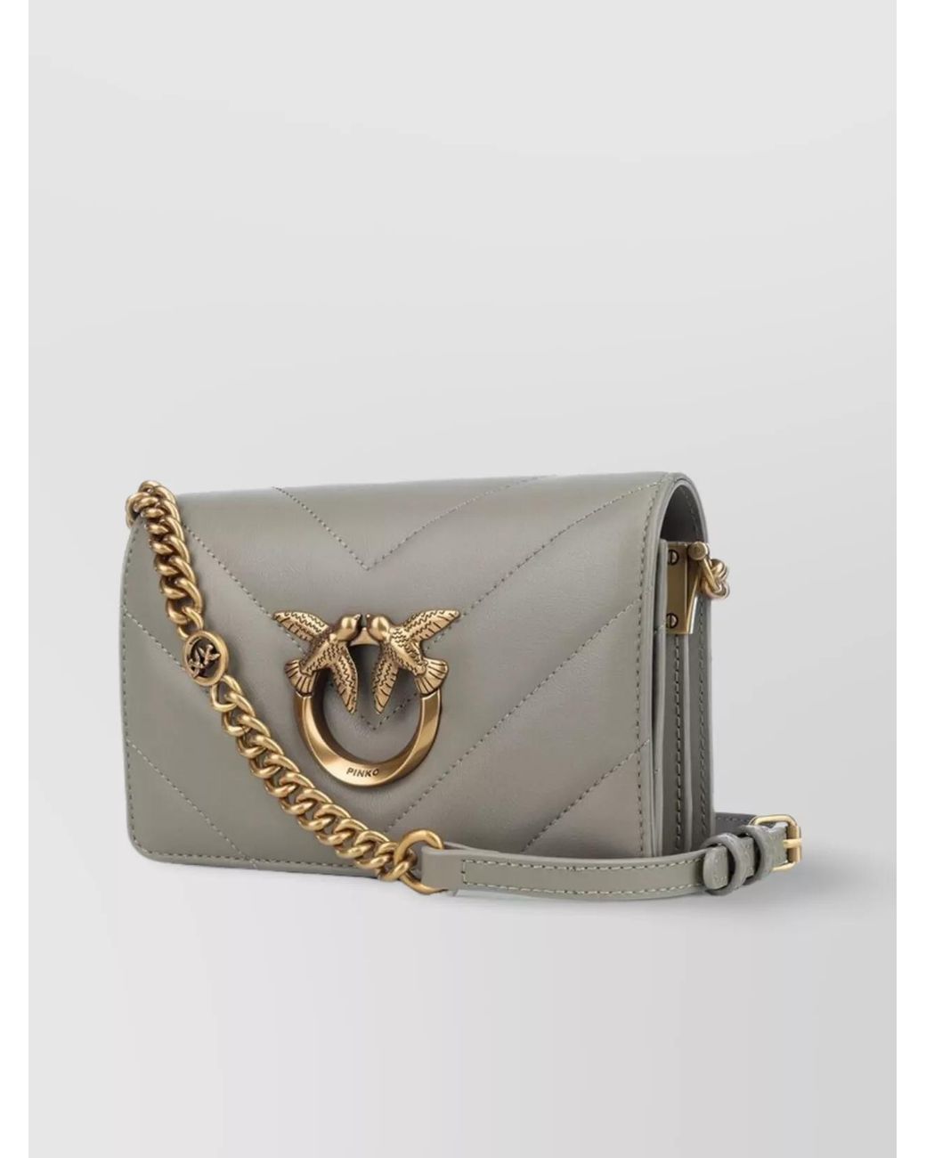 Pinko Gray Love Bag Click Mini Leather Cross-Body Bag